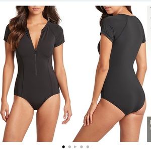Sea Level 1 piece zip front swim suit